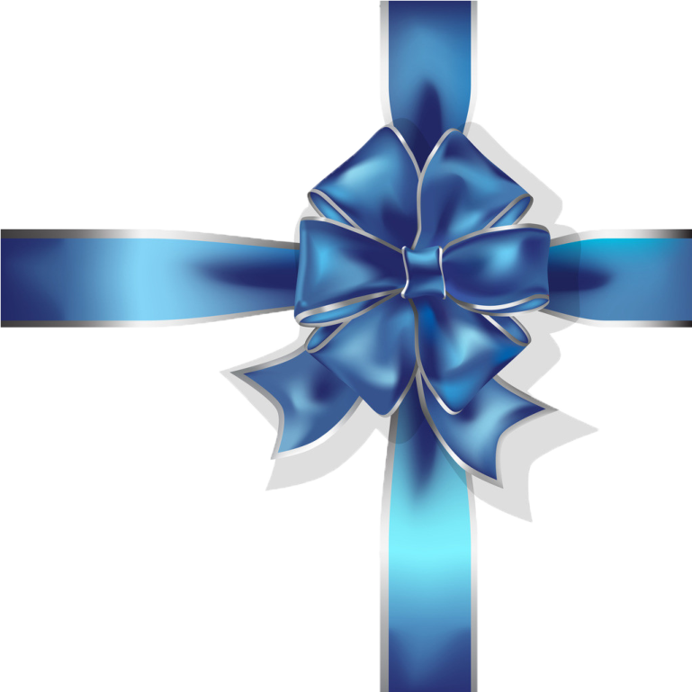 a blue ribbon with a bow