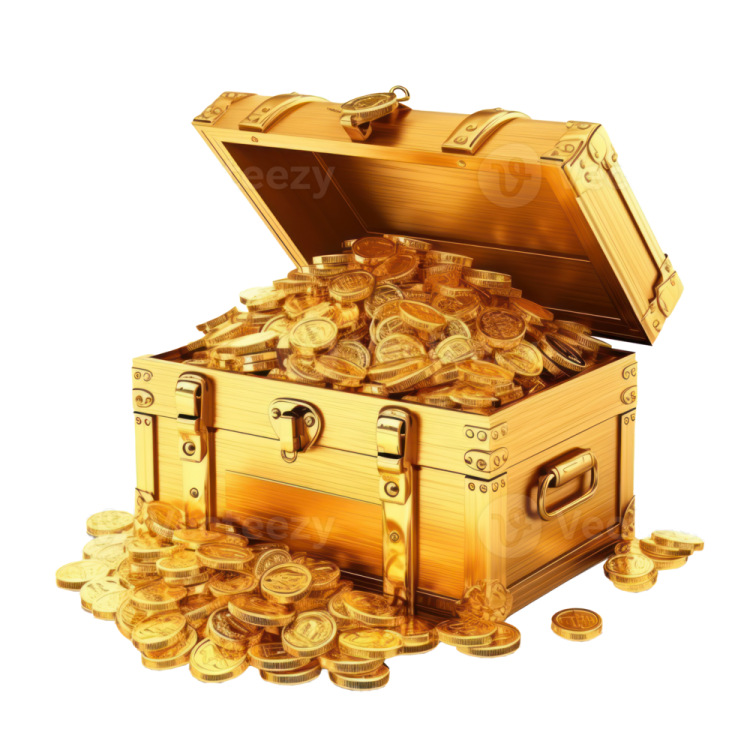 a wooden chest full of gold coins