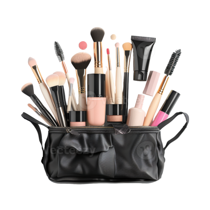 a black bag filled with makeup brushes and brushes