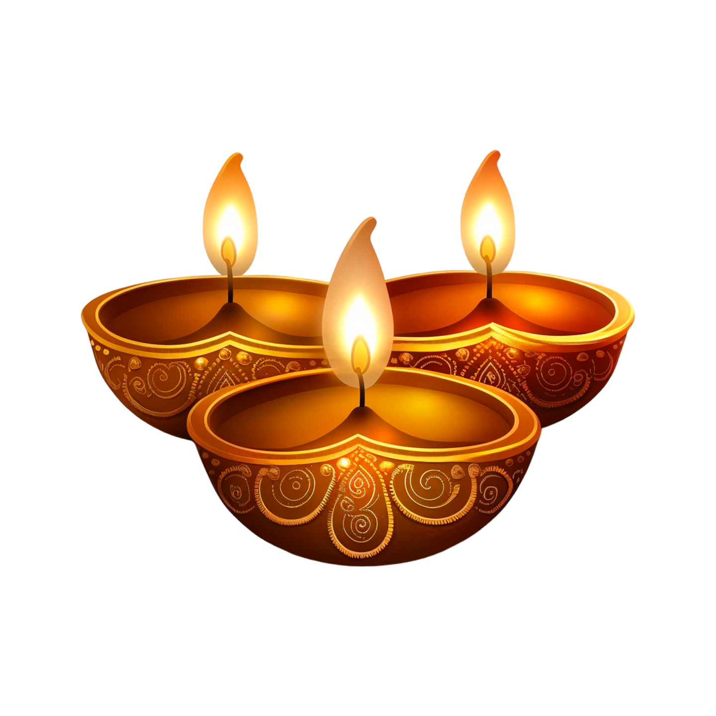 three candles on a white background