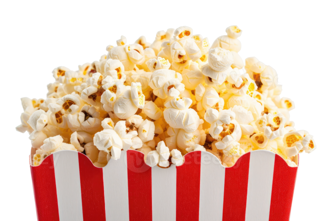a red and white striped box of popcorn
