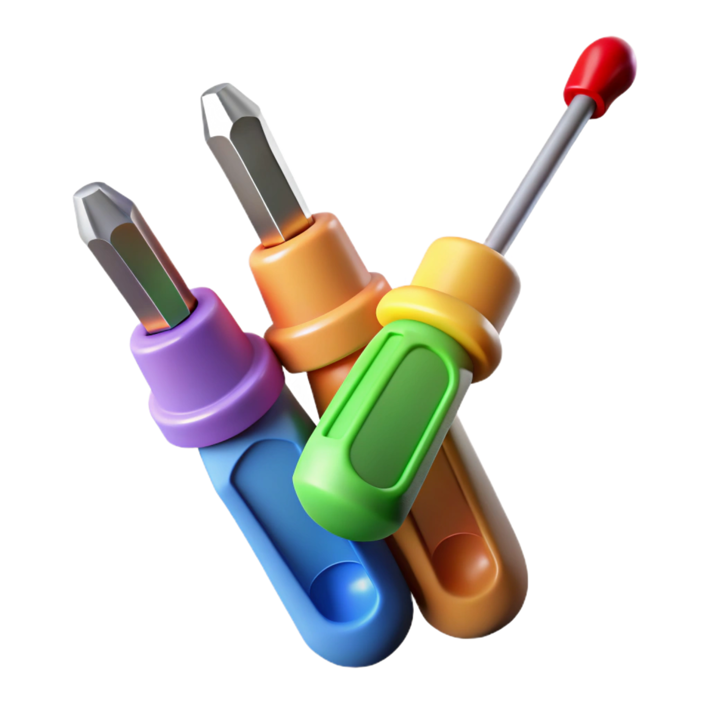 a bunch of colorful screws on a white background