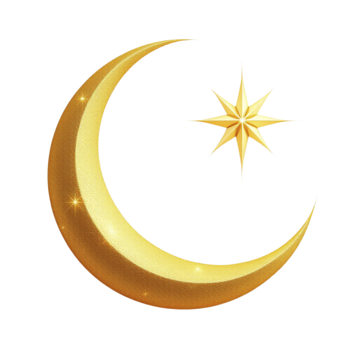 a golden crescent with a star on top