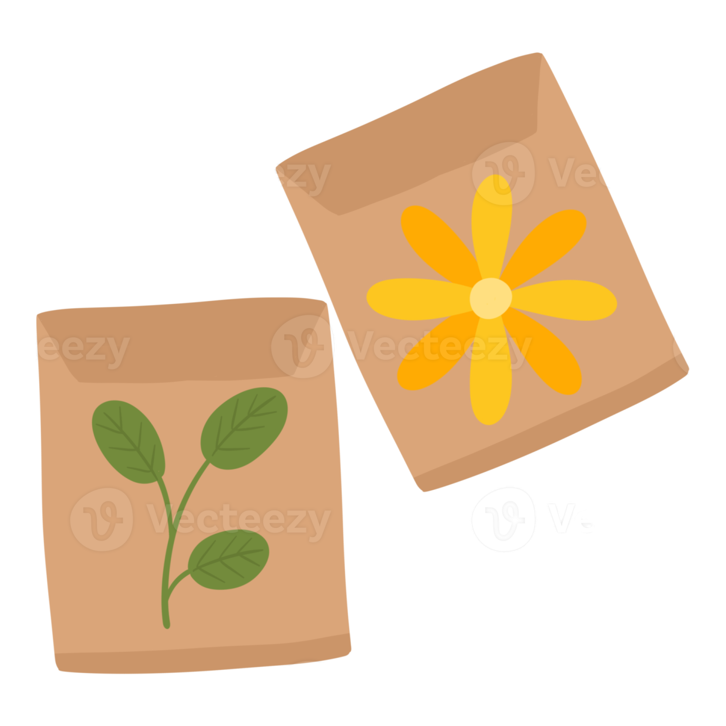 two brown paper bags with yellow flowers on them