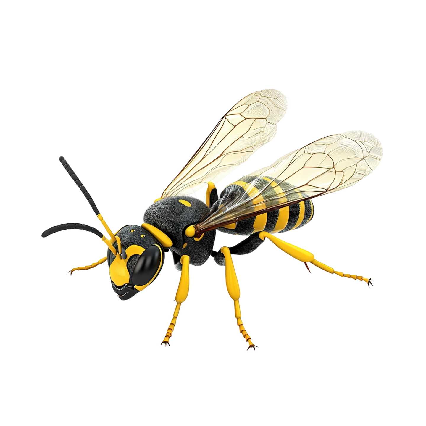 a black and yellow hornet on white background
