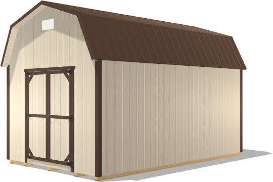 a small shed with a brown roof