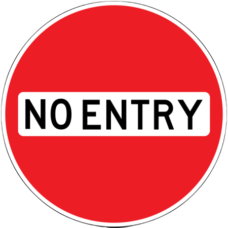 a red and white sign with the word no entry