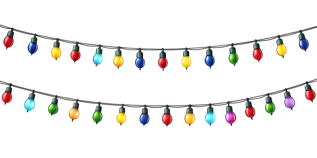 a string of christmas lights on a white background