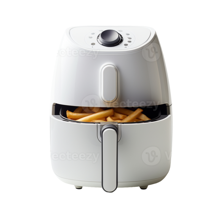 a white air fryer with french fries in it