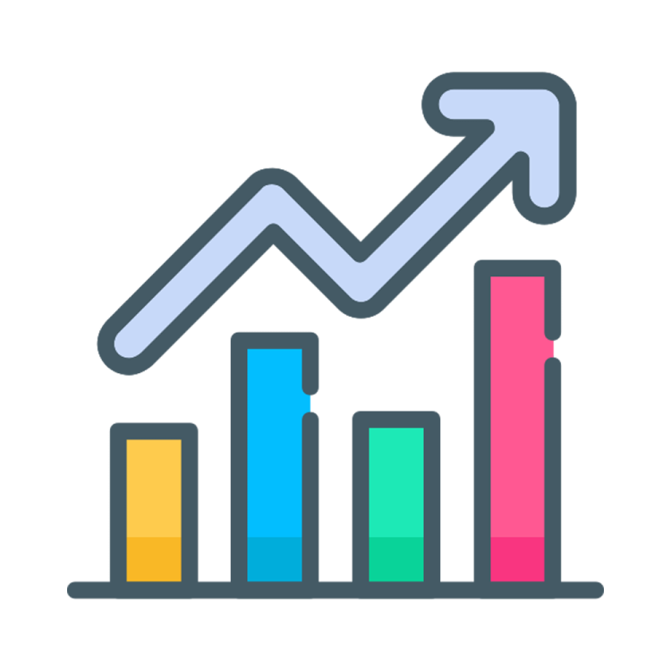 a bar chart with an arrow pointing upward