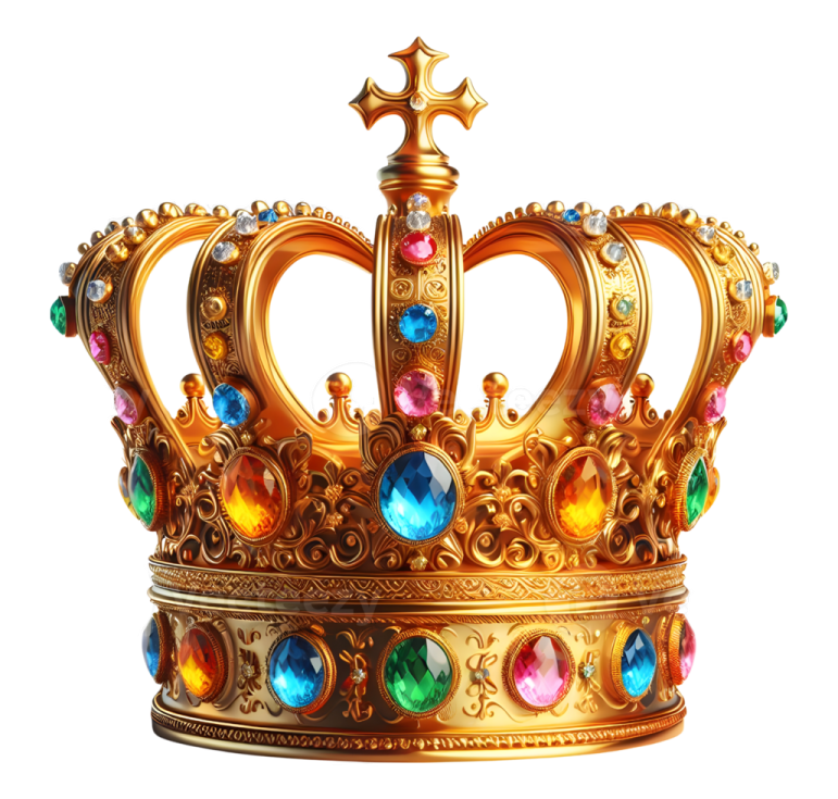 a golden crown with colorful gems