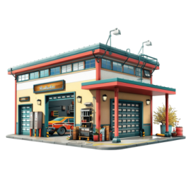 a car is parked in front of a garage