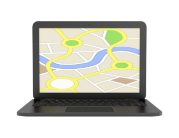 a laptop with a map on the screen