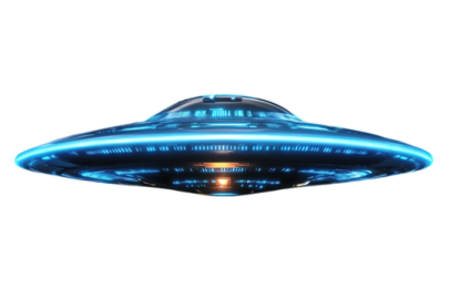 an alien spaceship flying over a white background