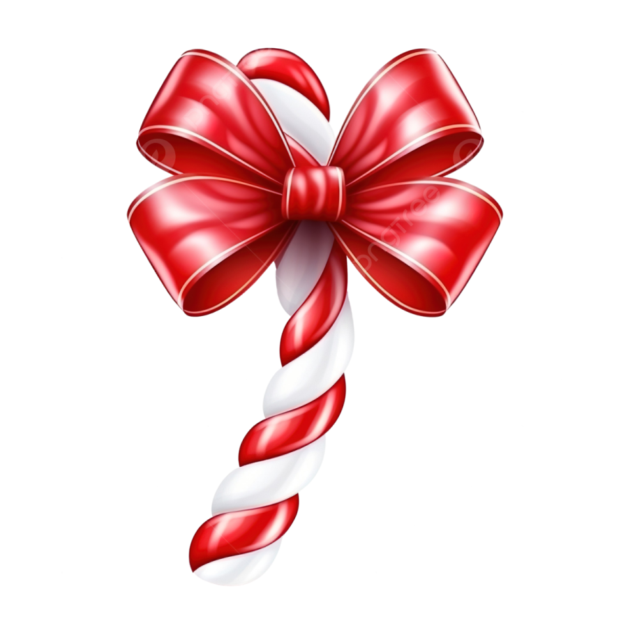 a red and white candy with a large bow