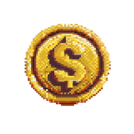 a gold coin with a dollar sign on it