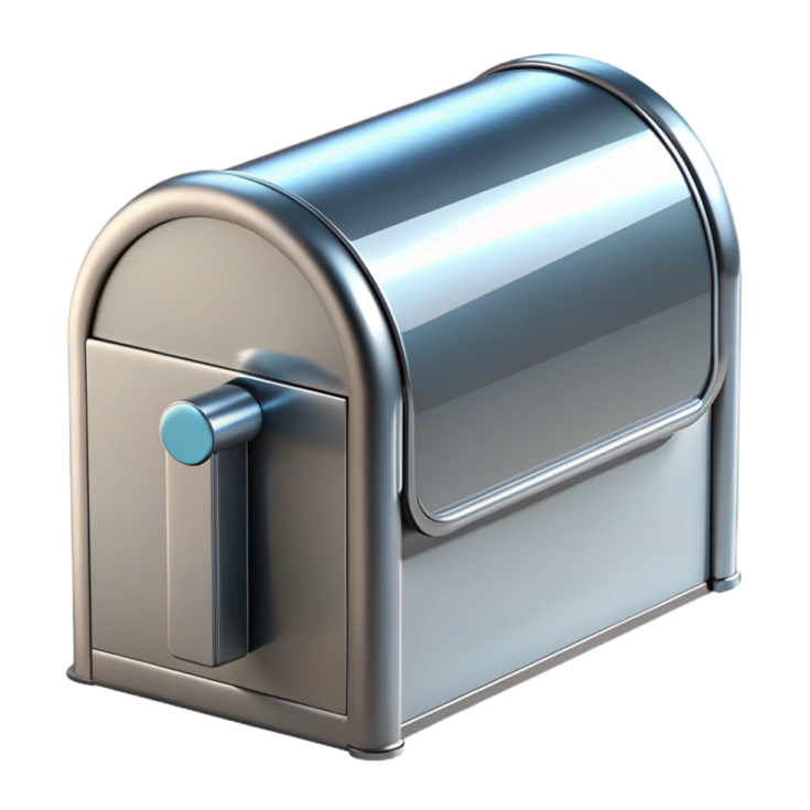 a silver mailbox on a white background
