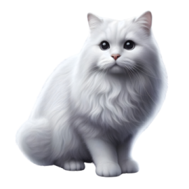 a white cat with black eyes sitting down