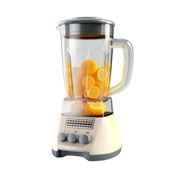a blender with oranges in it