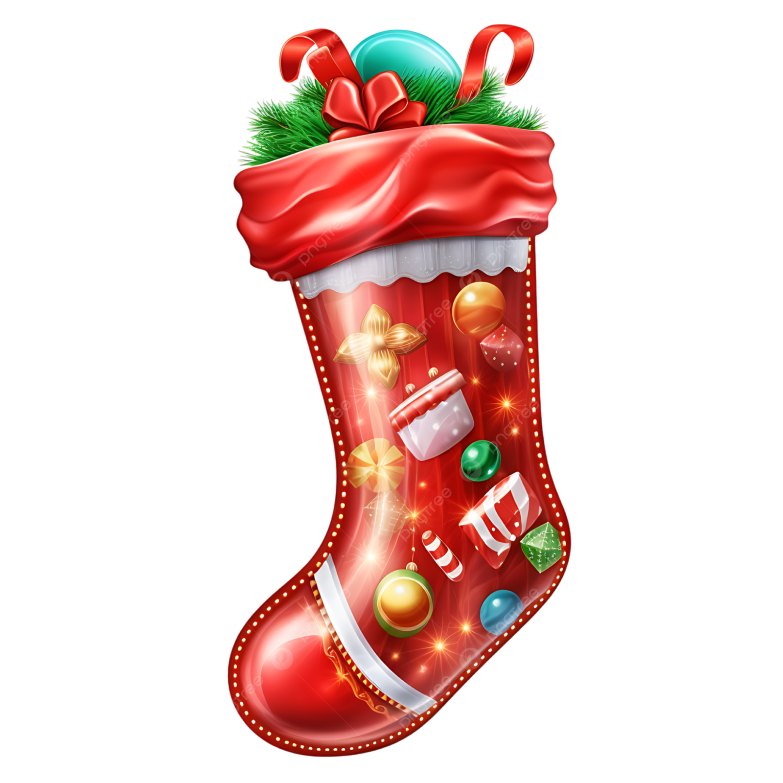 a red christmas stocking with decorations on it