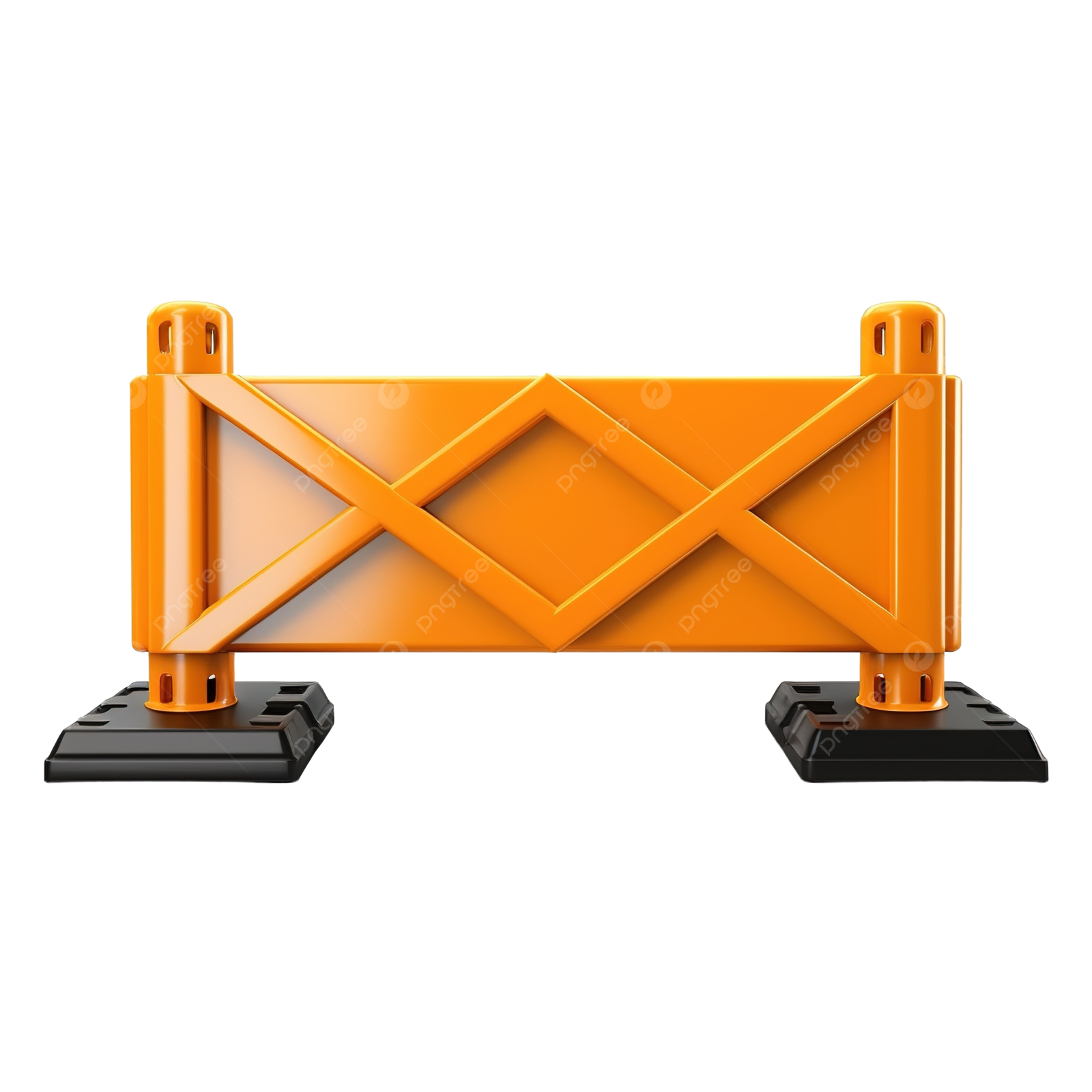 An orange barrier with a black base on a white background
