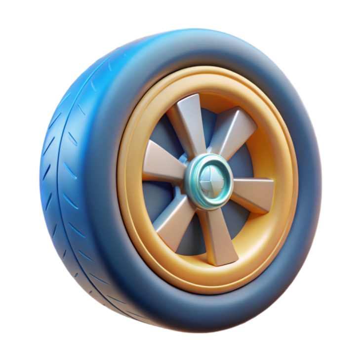a blue and yellow wheel on a white background
