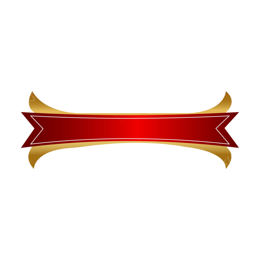 a red and gold ribbon with a white background