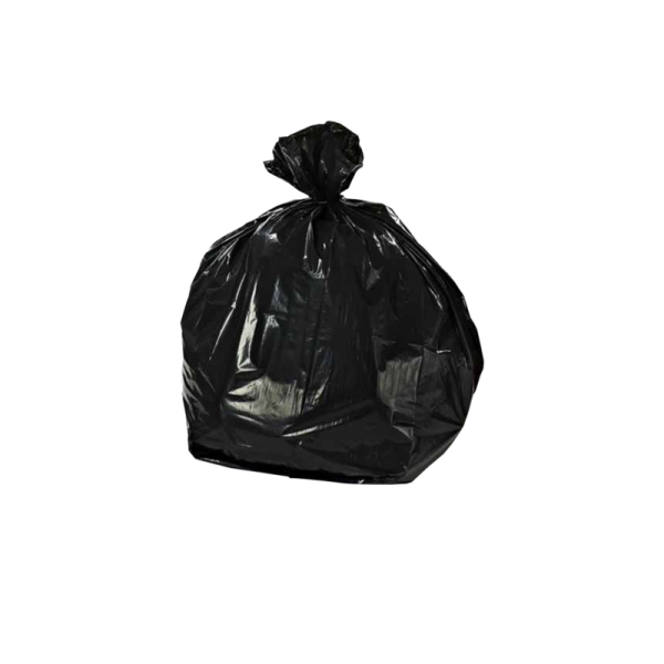 a black trash bag on a white background