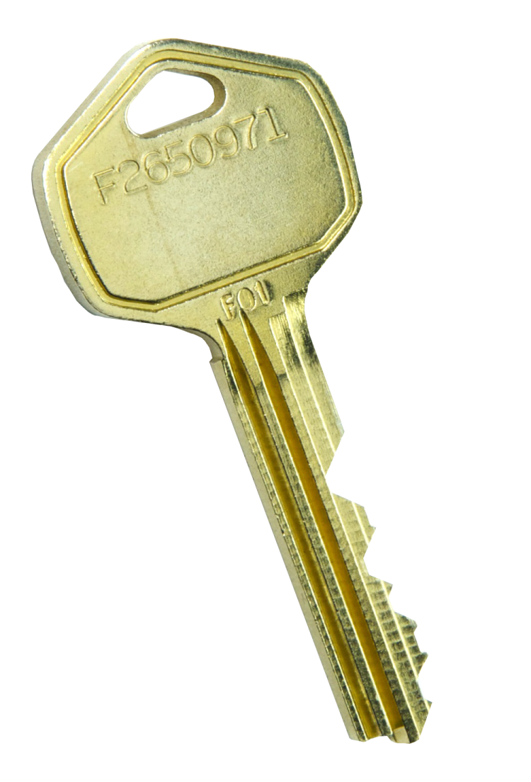a gold key on a white background