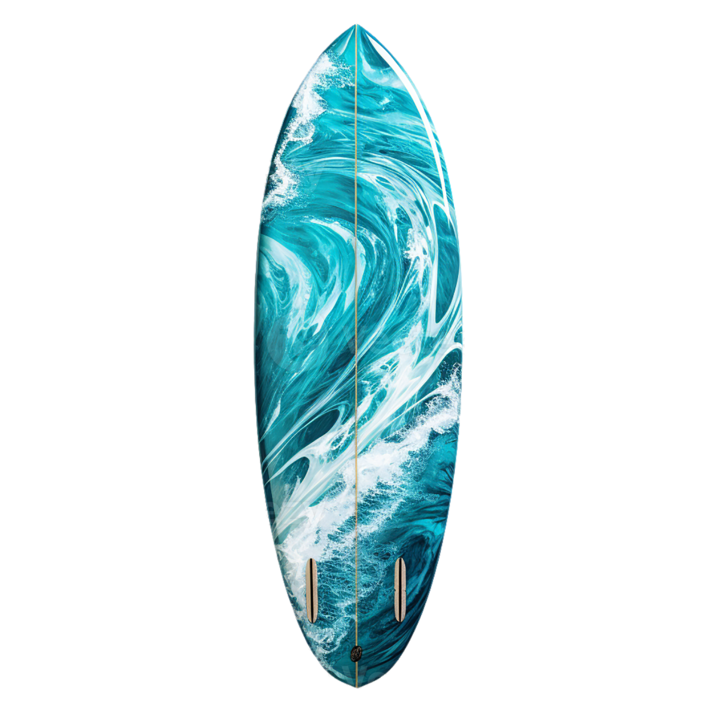 a blue and white surfboard on a white background