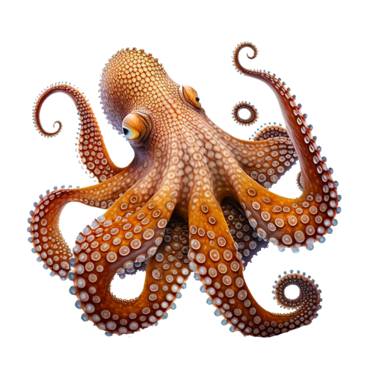 an octopus with tentacles on it's back