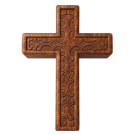 a wooden cross on a white background