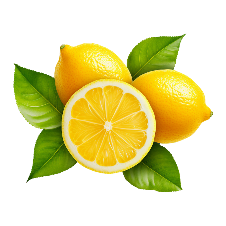 two lemons with leaves on a white background
