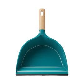 a green shovel with a wooden handle