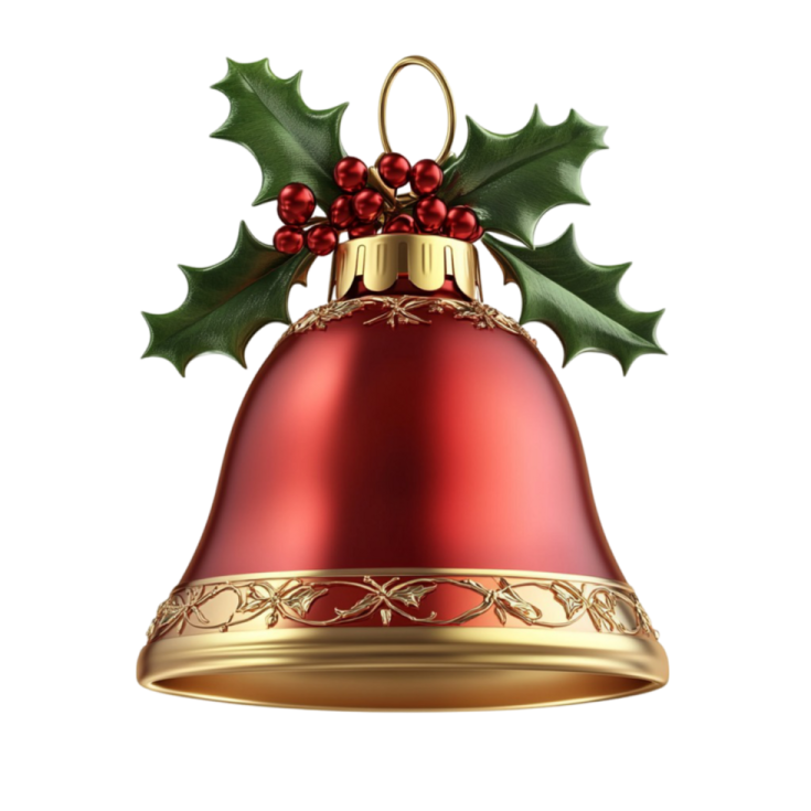 a christmas bell with holly and red berries