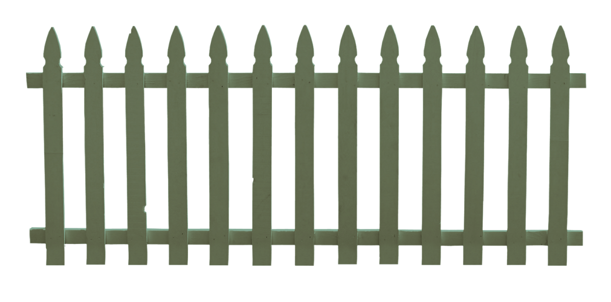 a green picket fence on a white background