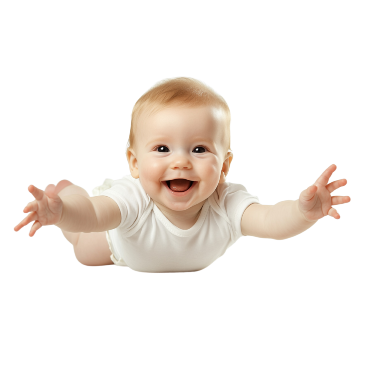 a baby is laying on the floor with his hands out