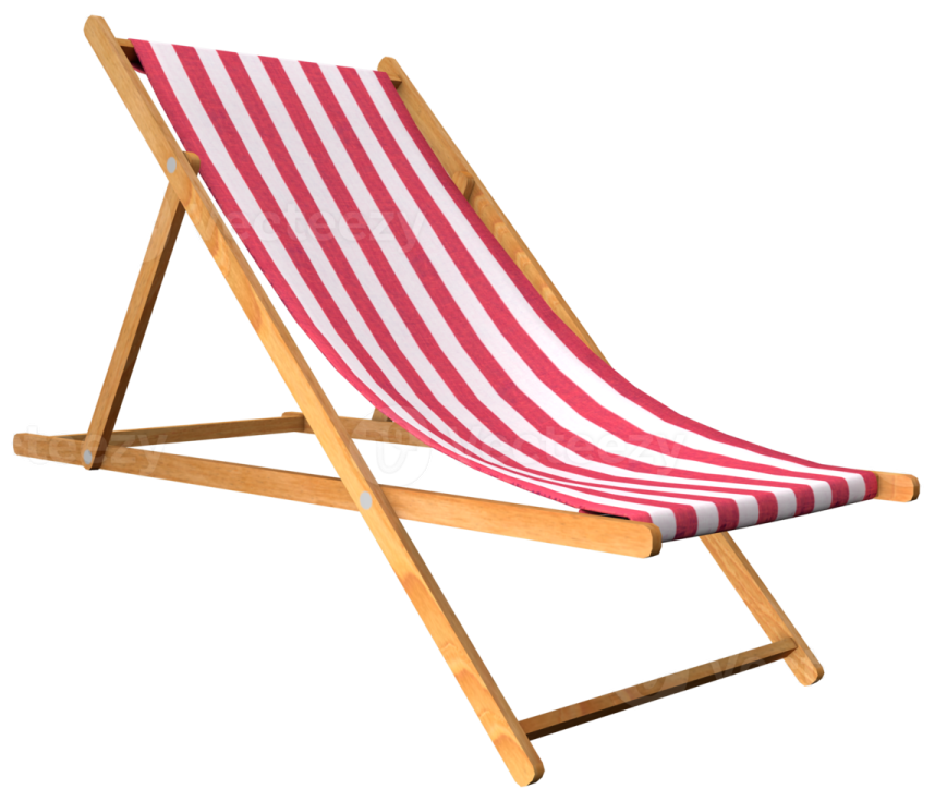 a red and white striped deck chair