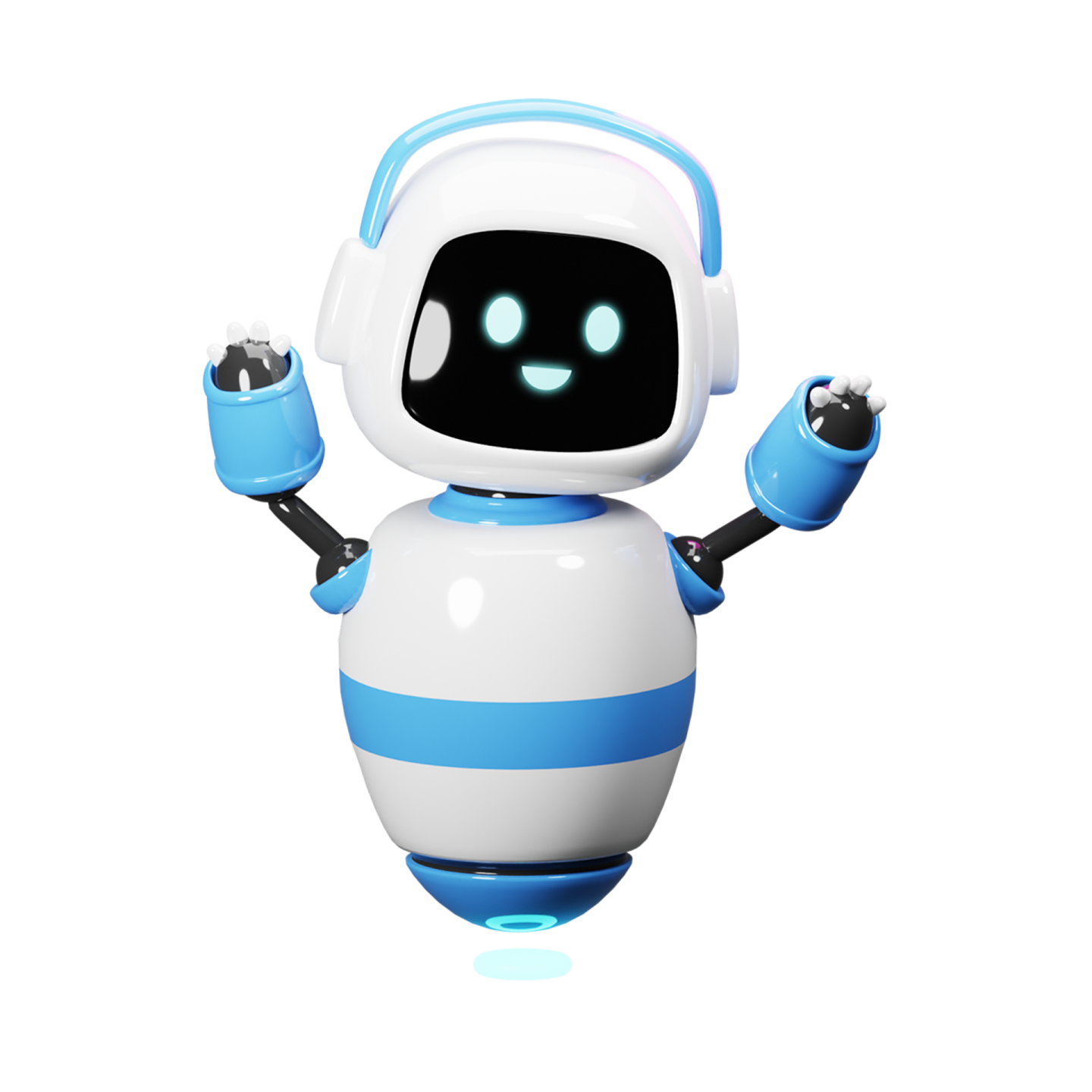 a white and blue robot with arms outstretched