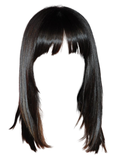 a woman with long black hair and bangs