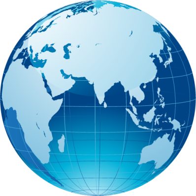 a blue globe with a white background