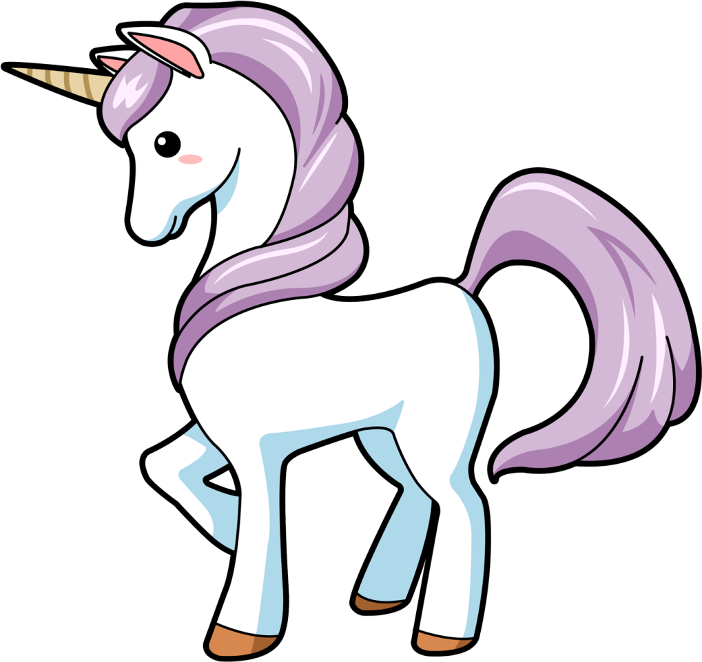 a cartoon unicorn with purple hair and a white mane