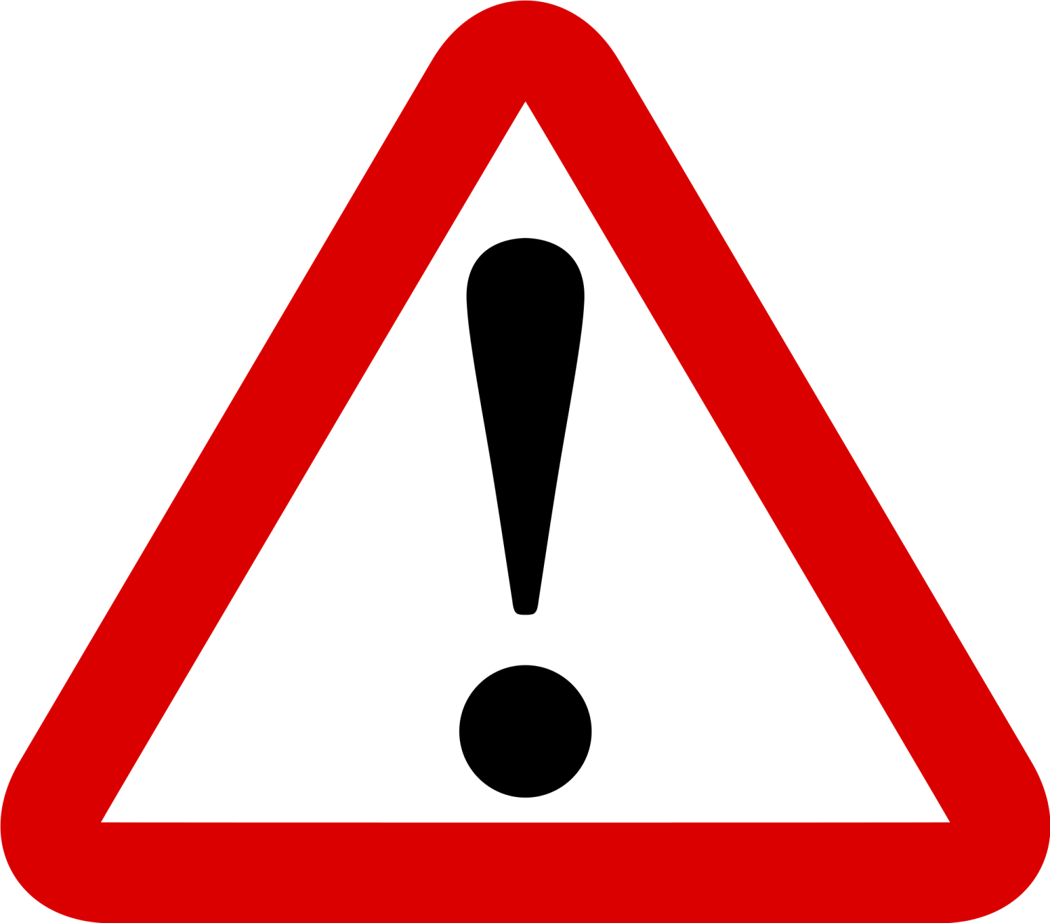 a red and white triangular sign with a black exor on it