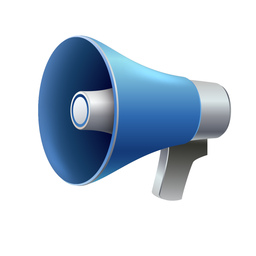 a blue and silver megaphone on a white background