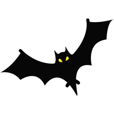 a black bat with yellow eyes