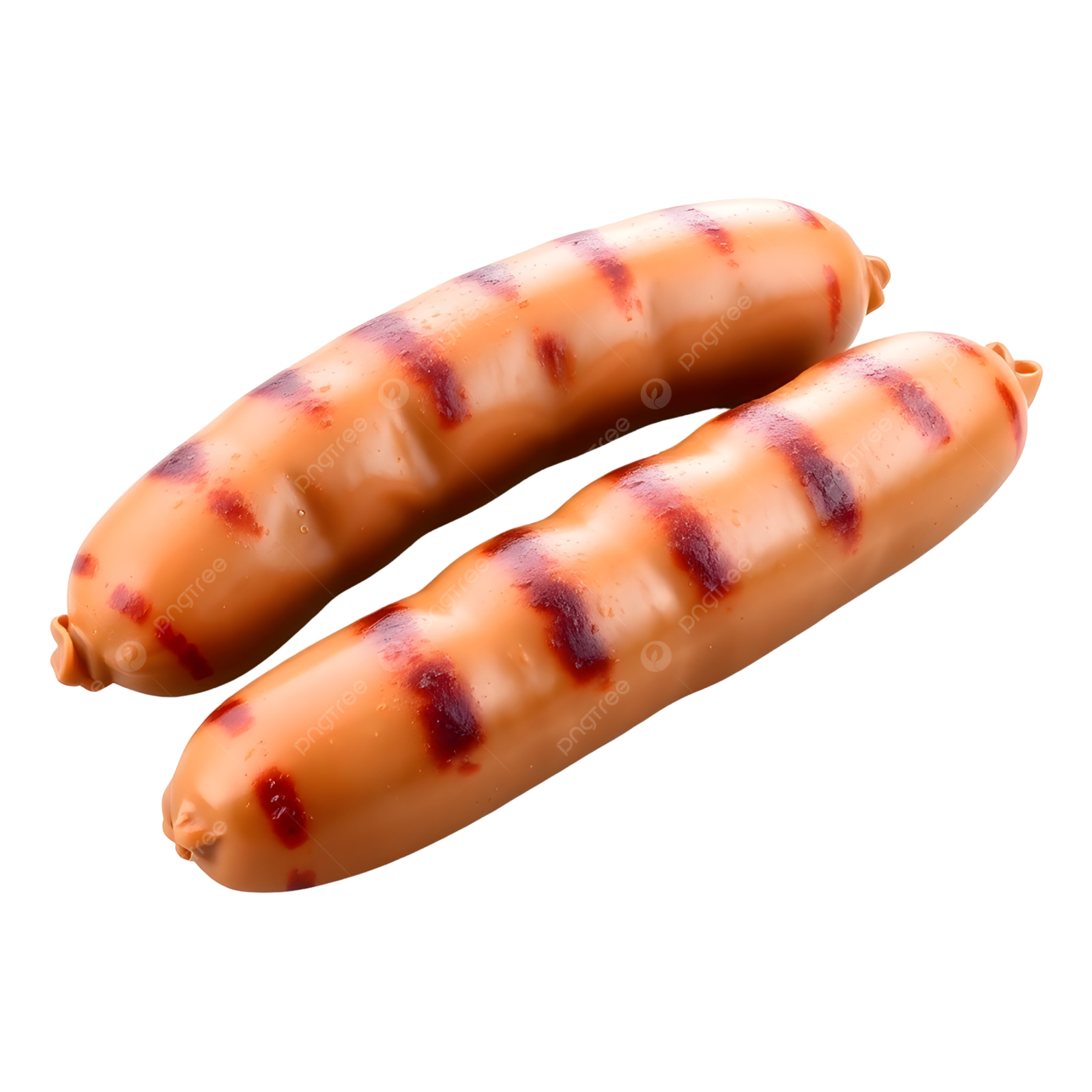 two sausages on a white background