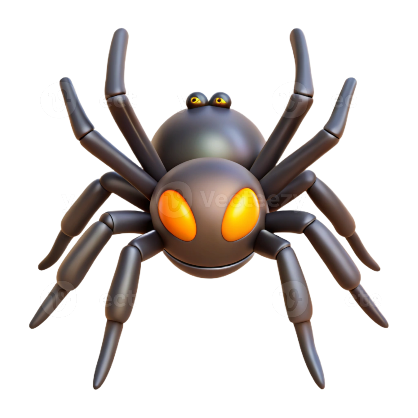 a black spider with orange eyes