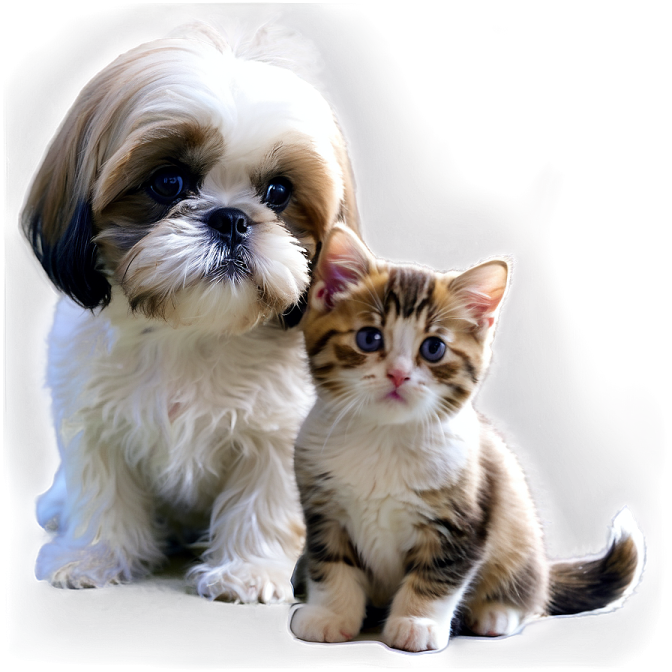 a kitten and a dog are sitting together