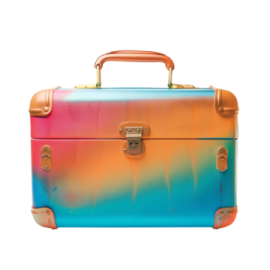 a colorful suitcase on a white background
