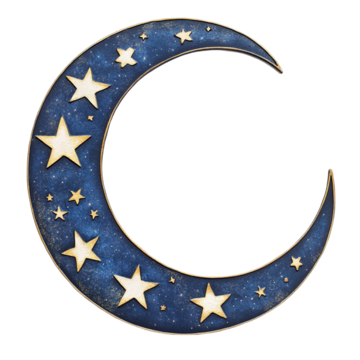 a crescent with stars on it